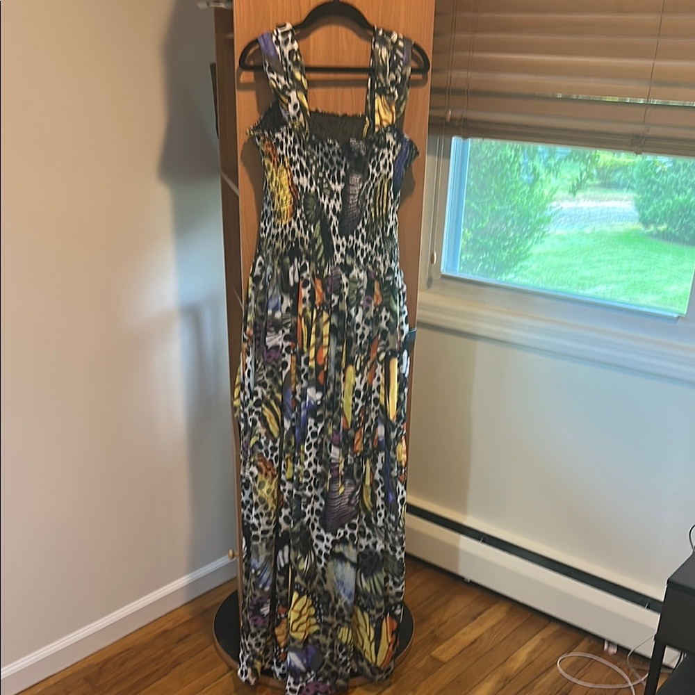 Blue and Yellow Smocked Maxi Sundress